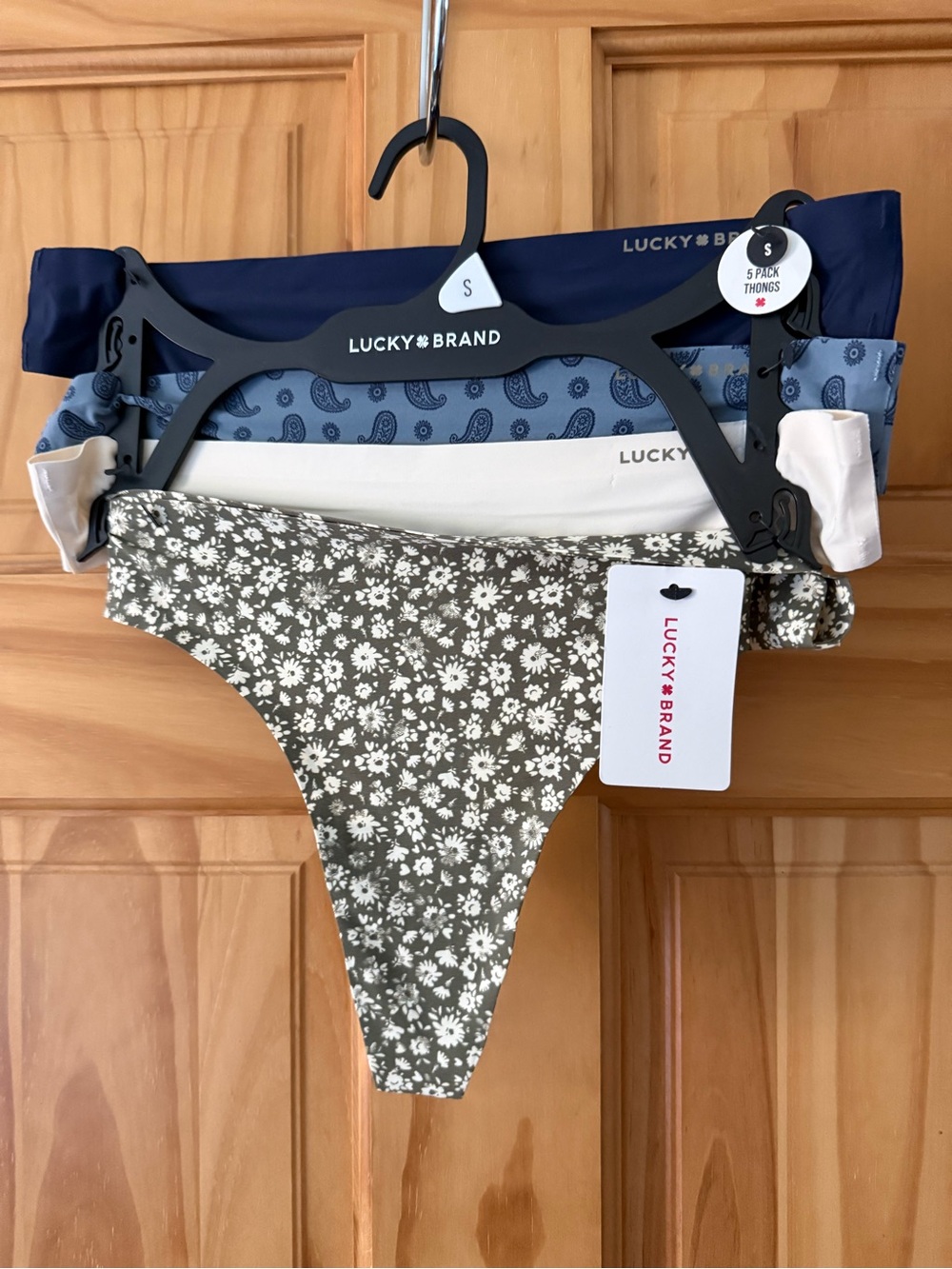 Lucky Brand Ladies 4Pack Thong Underwear-Blue, Blue Paisley, Ivory, Olive Floral